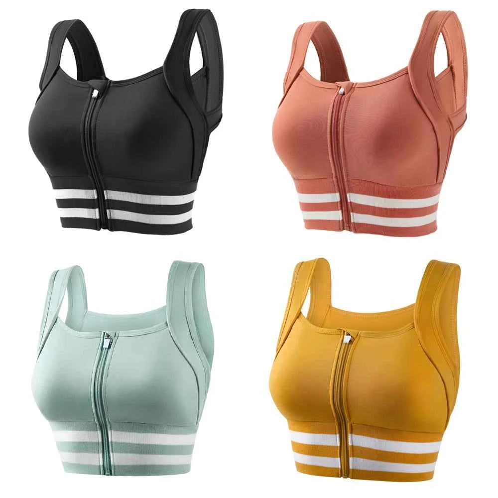 Black ALIKIKI sports top with front zipper, padded yoga vest, plus size athletic shirt for workout and activewear.