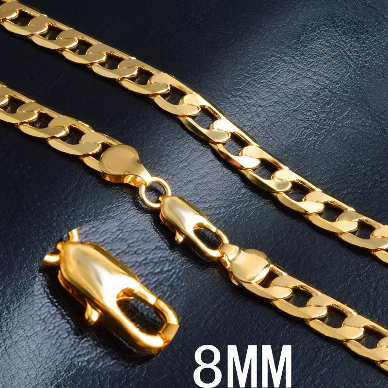 Elegant unisex ALIZERO 18K gold-plated 8mm 925 silver collar chain, 50cm length, classic jewelry style.