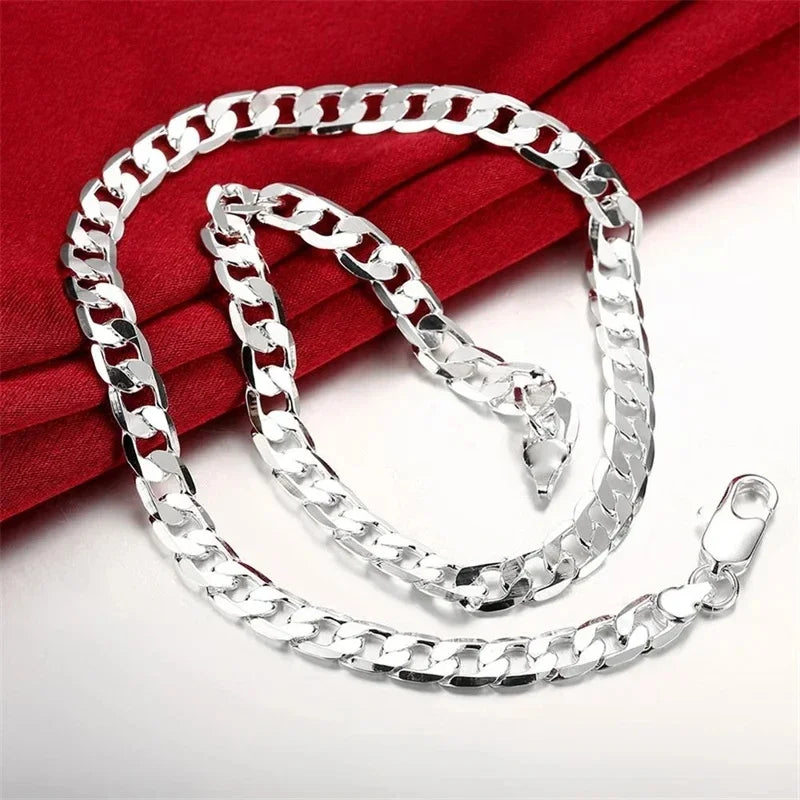 Elegant unisex 50cm ALIZERO 925 silver collar with 18K gold 8mm classic chain, stylish jewelry for any occasion.