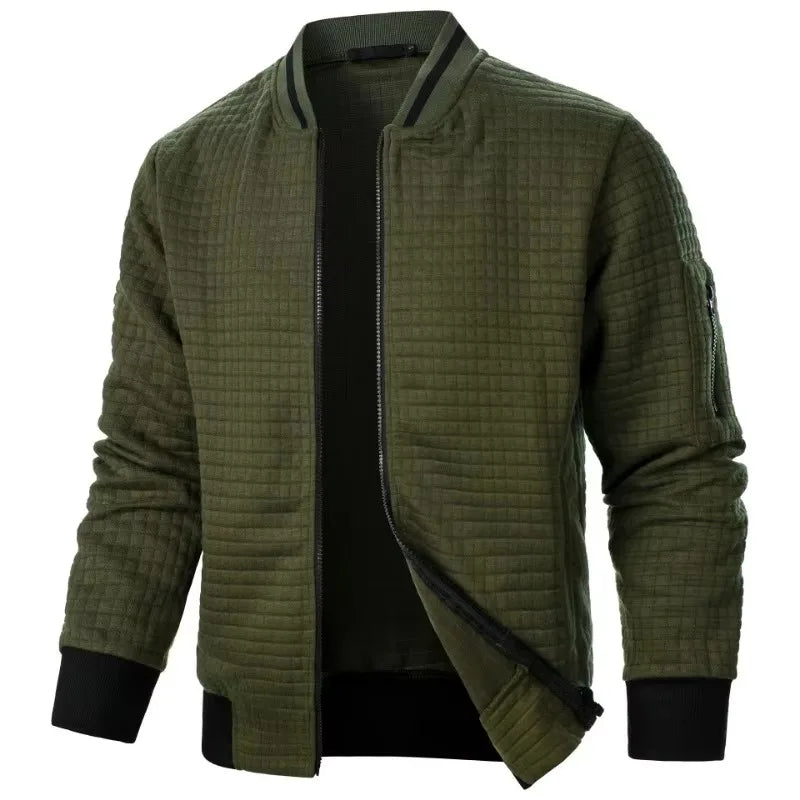 Animal Game men's khaki baseball jacket, warm autumn coat with front zipper, casual sporty style, ideal for fall weather.