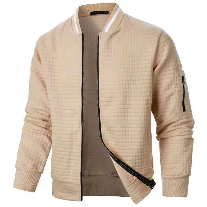 Animal Game men's khaki baseball jacket with warm lining, front zipper, perfect for autumn, sporty and casual outerwear.