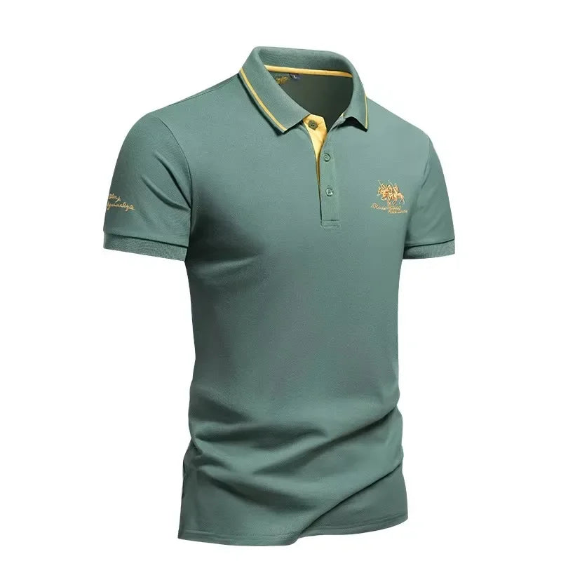 Navy blue embroidered polo shirt for men by Animal Game, short sleeve casual summer clothing in size 4XL.
