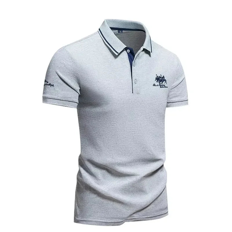 Navy blue embroidered men's Polo shirt by Animal Game with short sleeves, casual summer style, made of comfortable fabric.