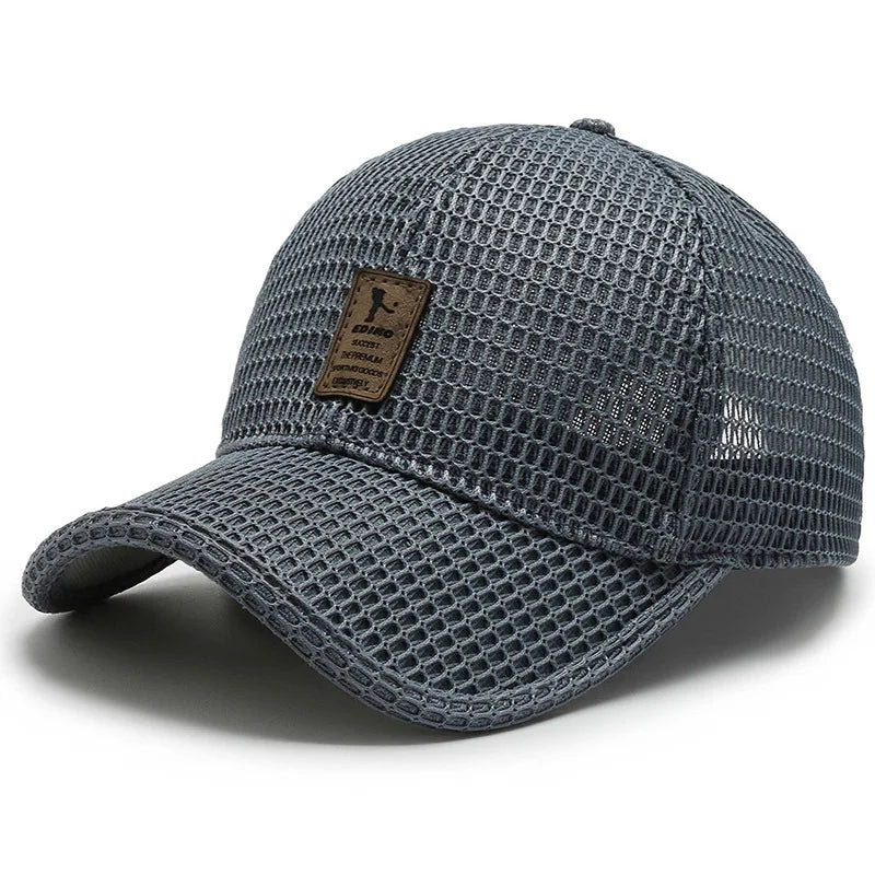 Black breathable mesh baseball cap by Ayaco.Fan, adjustable snapback, perfect for summer sun and hip hop style.