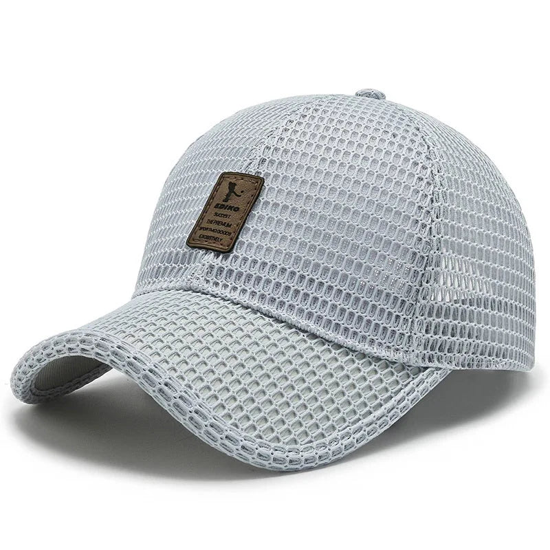 Ayaco.Fan breathable mesh snapback baseball cap in black, adjustable summer hat with sun and hip-hop style.