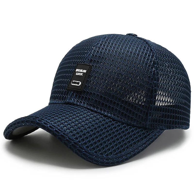 Ayaco.Fan breathable mesh snapback baseball cap in black, adjustable summer hat with a sun and hip hop style.