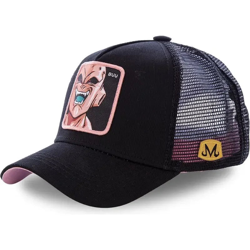 White Bandai Dragon Ball Son Goku summer baseball cap with embroidered design, adjustable malla brim, perfect for hip hop style.