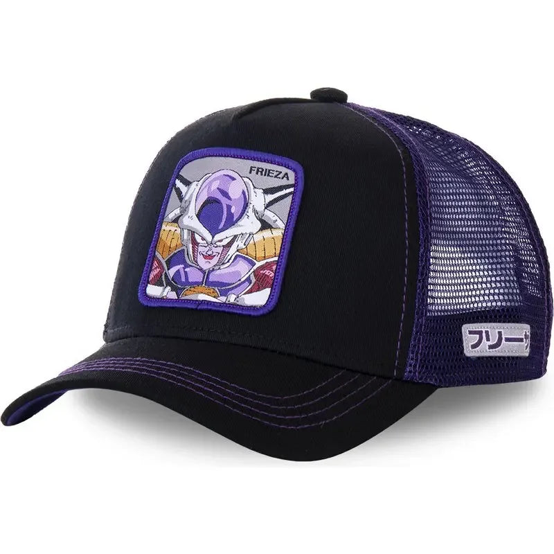 White Bandai Gorro Dragon Ball Son Goku verano, ajustable, baseball style with embroidered logo and breathable mesh material.