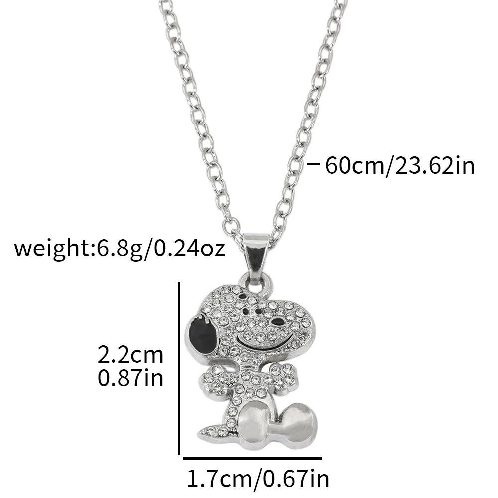 Bandai Snoopy pendant necklace with zirconia, complete gift set, featuring cartoon design, perfect for couples and everyday wear.
