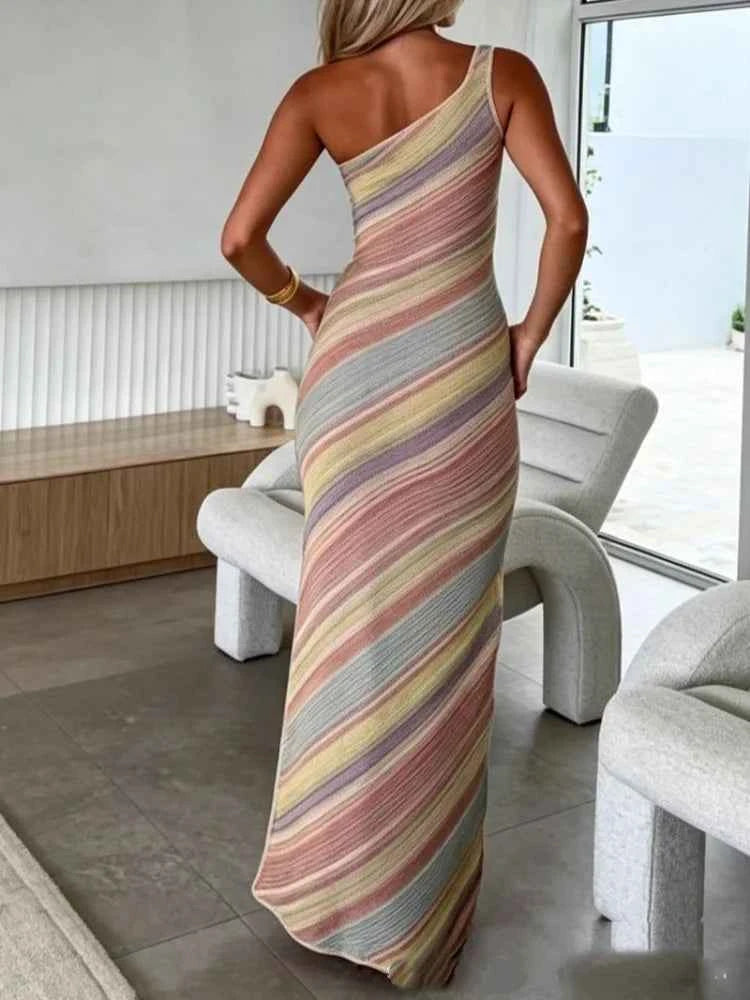 Pink elegant summer long dress by Beainmmry with off-shoulder design, perfect for stylish warm-weather occasions.