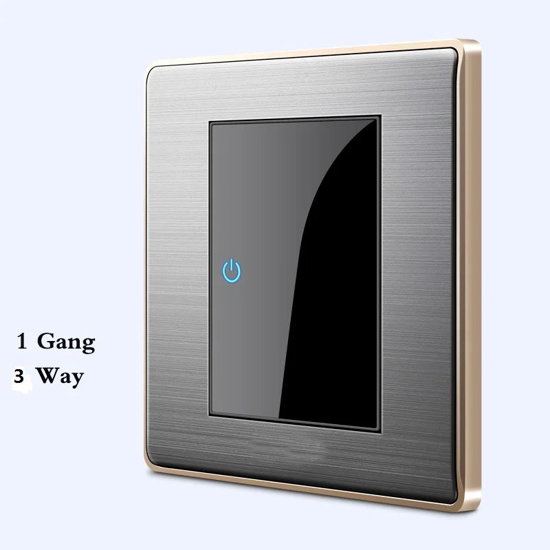 BIHU LED 1-4 gang steel switch for home lighting, stainless steel design, 1/2 way electrical switch for modern illumination.