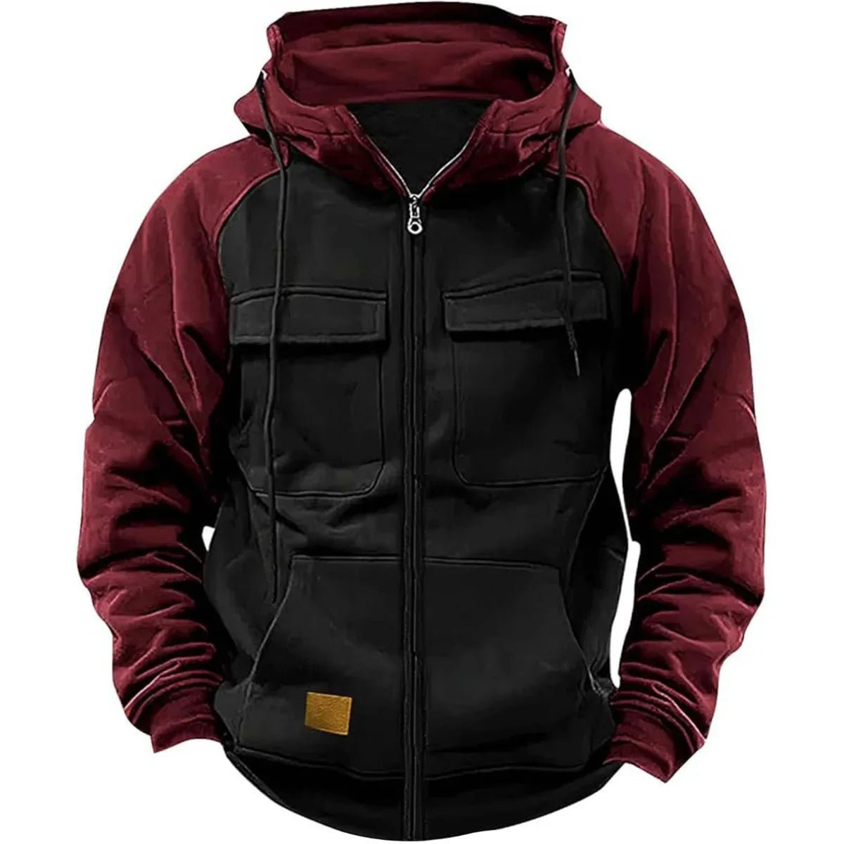 Men's retro hoodie by BOILEN HENG XIN in military green with a front zipper, suitable for autumn and winter, casual style.