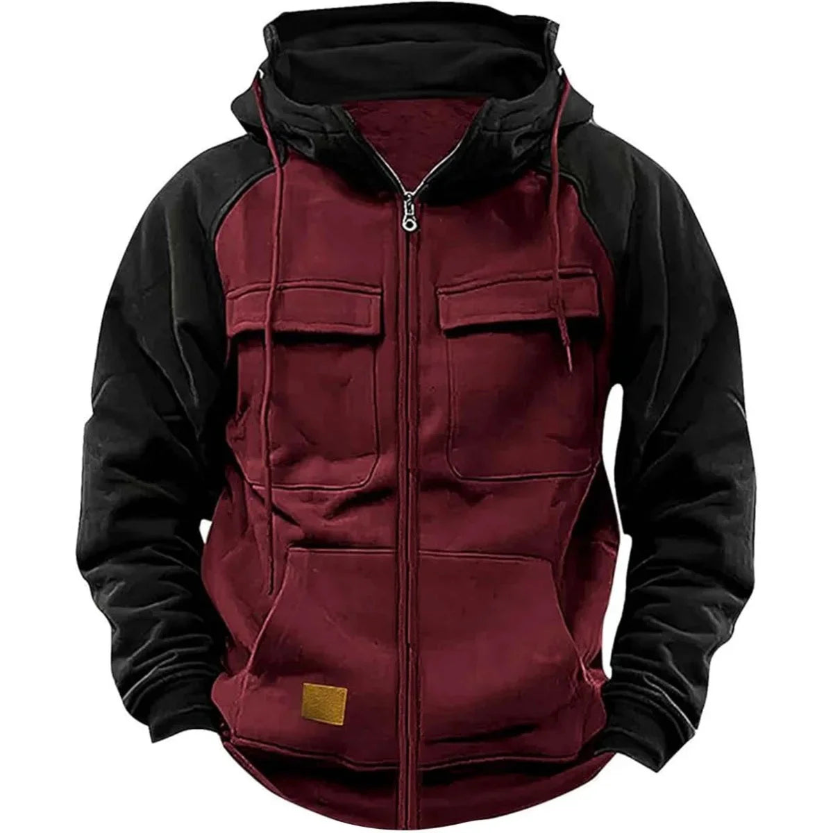 Men's BOILEN HENG XIN retro hoodie in military green with front zipper, perfect for fall and winter casual wear.