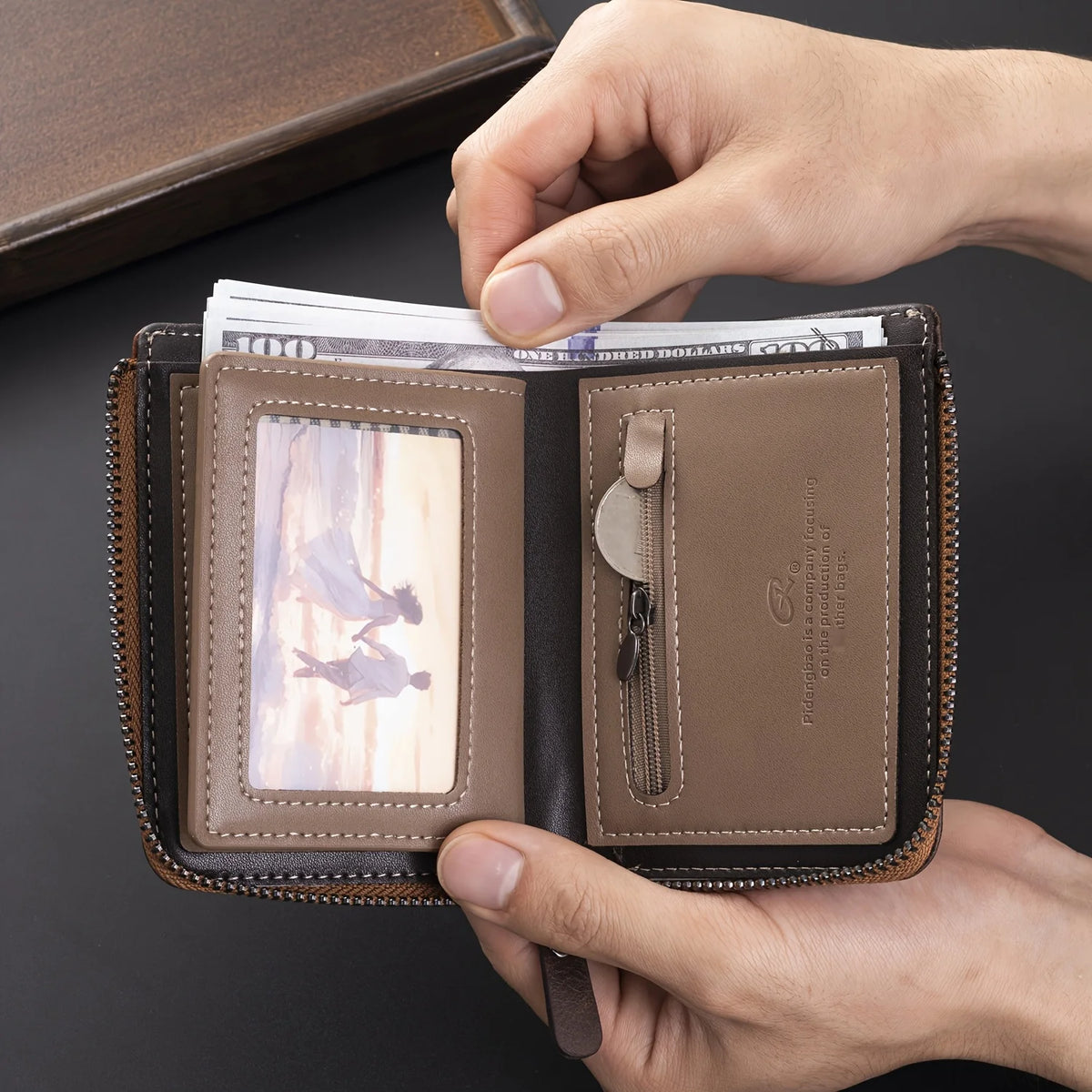 CEXIKA retro short wallet in brown, made of PU leather, featuring multiple compartments for cards and cash, stylish and functional.