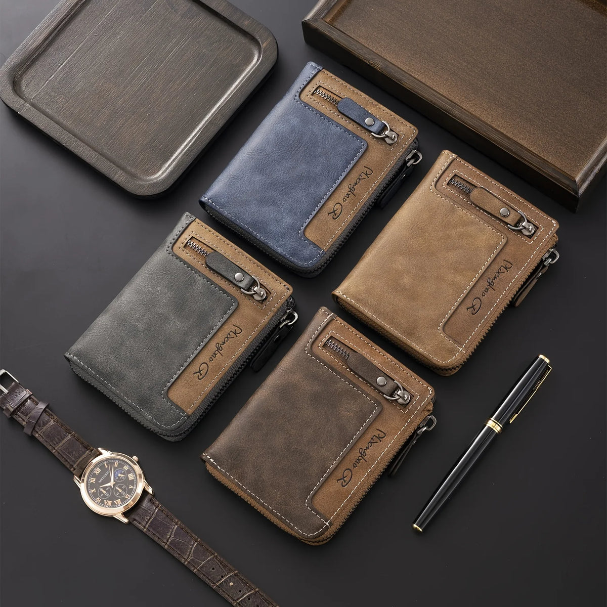 Brown CEXIKA retro short wallet and multifunctional PU coin purse, stylish accessories for everyday use