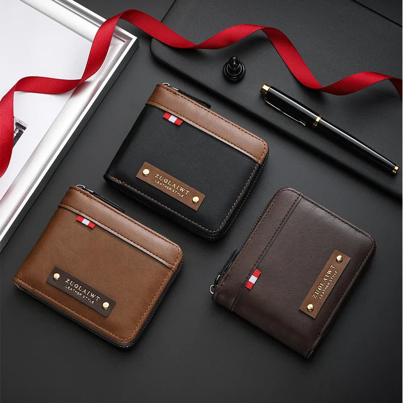 CEXIKA men's black retro wallet with triple fold design featuring a hidden pocket, made of leather, stylish and functional.