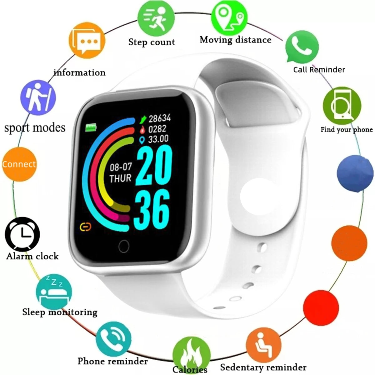 Silvery CHAONB smart watch for men and women with fitness monitor, call notifications, compatible with Android and iOS devices.