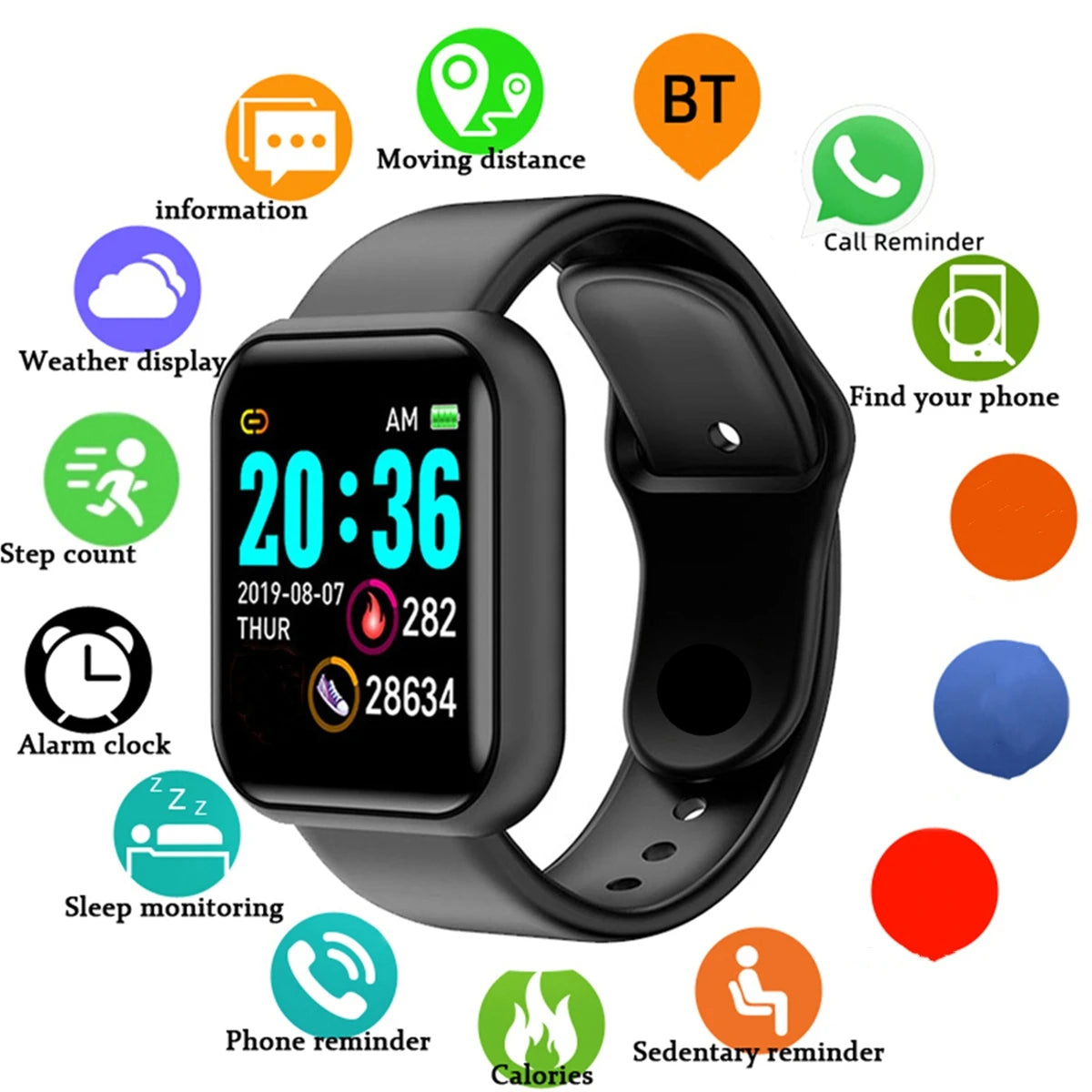 Silvery CHAONB smart watch for men and women with fitness monitor, call notifications, compatible with Android and iOS devices.