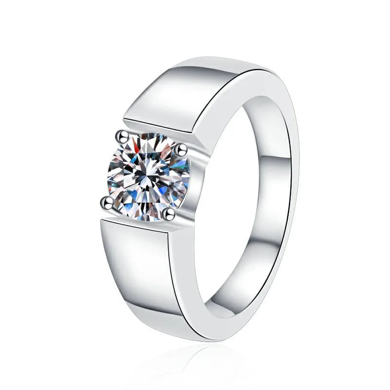 Sterling silver moissanite couple ring with 0.5ct, 5mm gemstone, elegant jewelry by BJXMOSO for romantic occasions