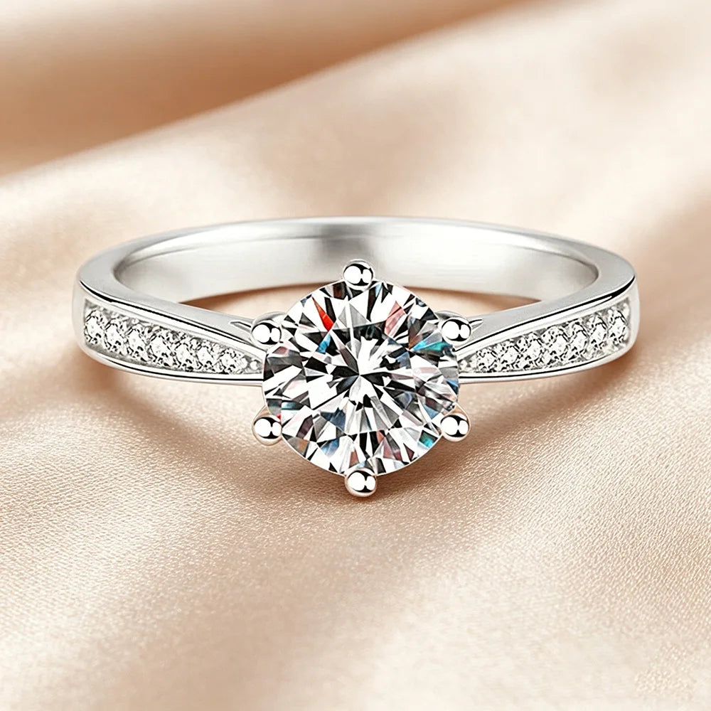 Sterling silver couple's ring with 0.5ct moissanite D VVS clarity, featuring a 5mm gemstone, designed for couples.
