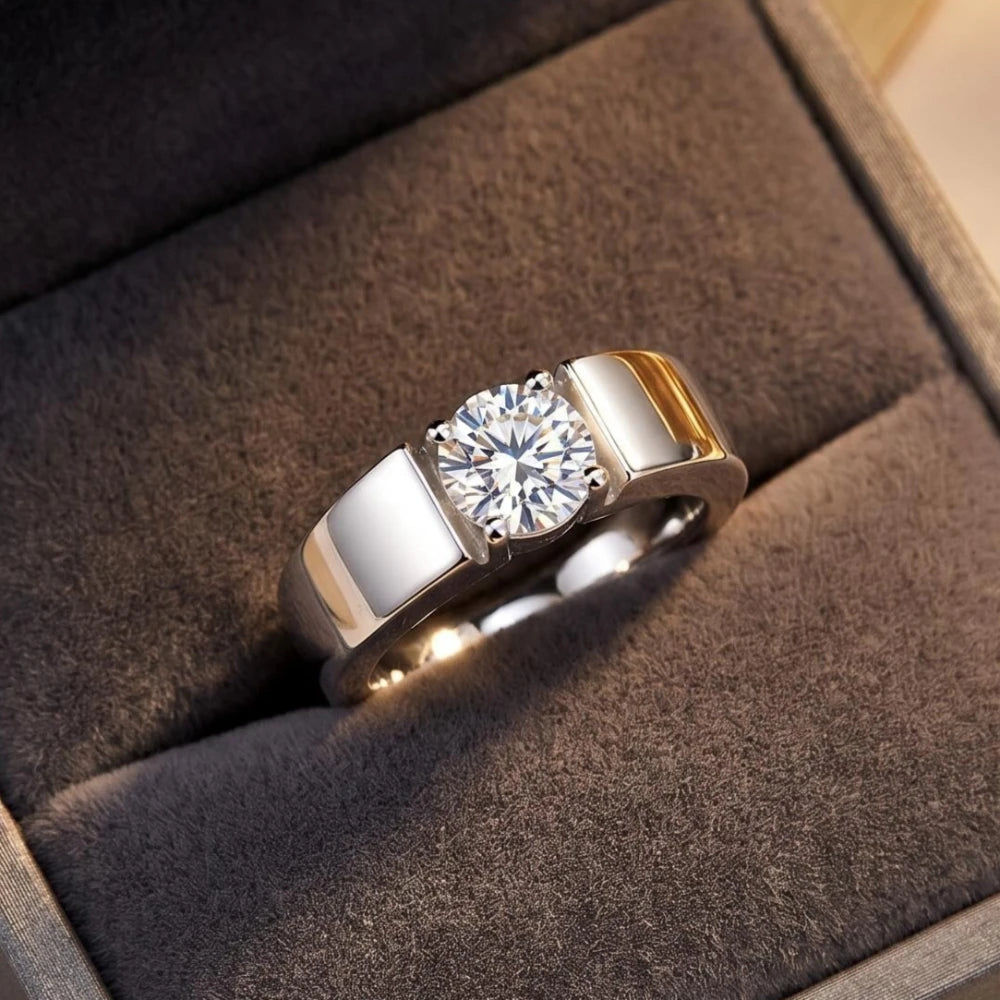 Elegant moissanite ring for women featuring 0.5ct to 2ct D VVS1 stones in silver, showcasing a sparkling, high-quality design.