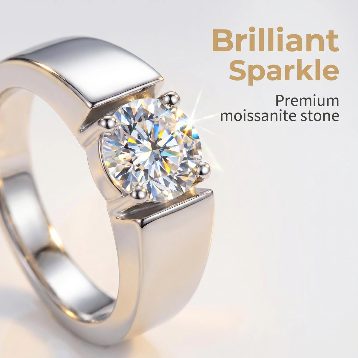 Moissanite D VVS1 engagement ring in silver, 0.5-2ct, featuring a 5mm gemstone, elegant jewelry for women.