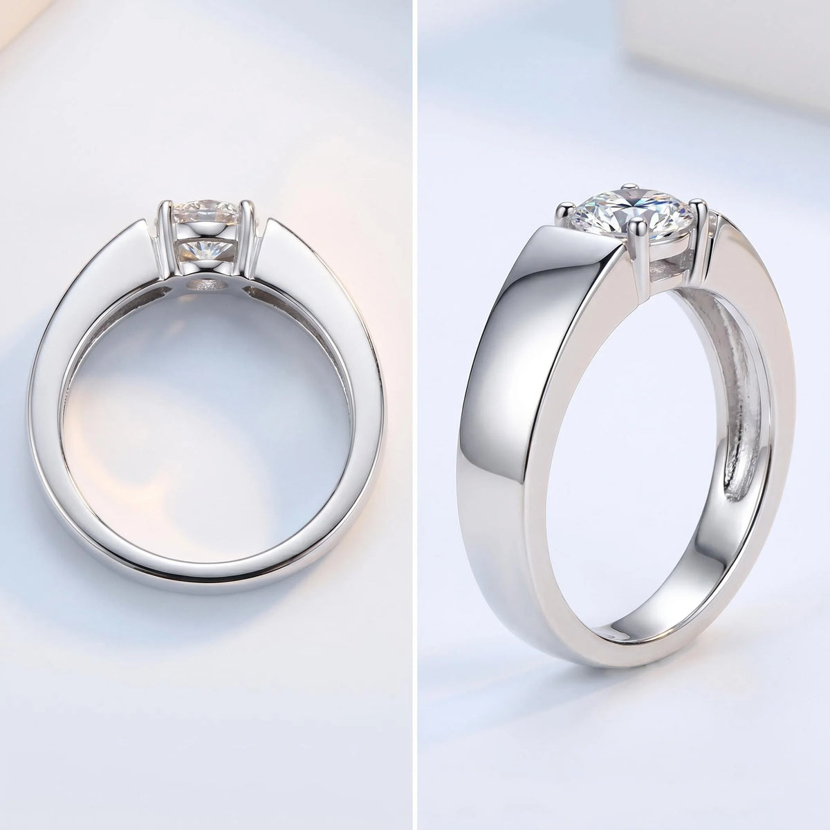 Elegant silver ring with a 0.5ct moissanite gemstone, D VVS1 clarity, set in a stylish design for women.