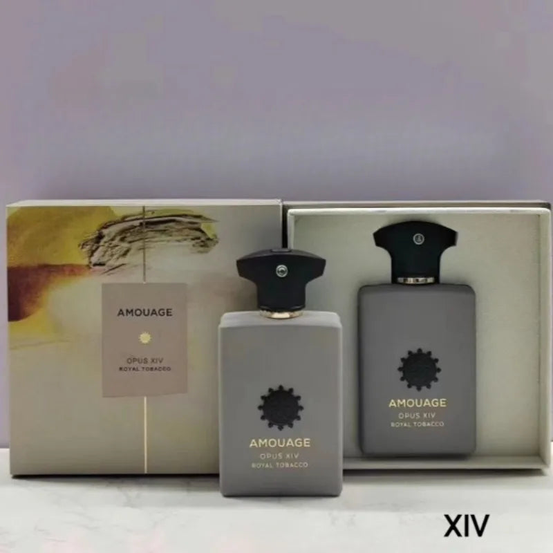 Amouage Reflection 45 XIV men's perfume in 100ml bottle, elegant glass container with silver cap, on a neutral background.