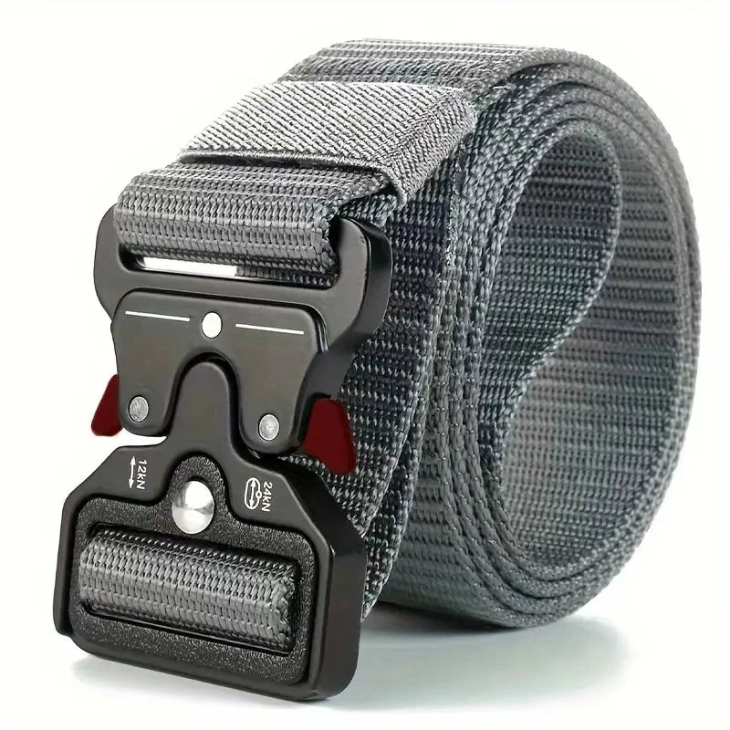 Black tactical belt by Paul Hueman, unisex design, 120cm length, durable accessory with sturdy buckle for outdoor or tactical use.