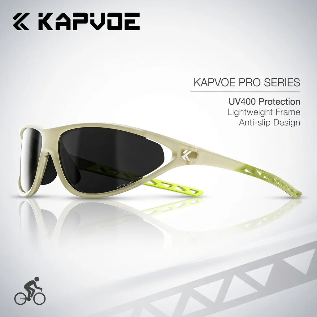 Kapvoe fashion men's cycling glasses from Corporación Turística, featuring sporty design and UV protection for outdoor rides.