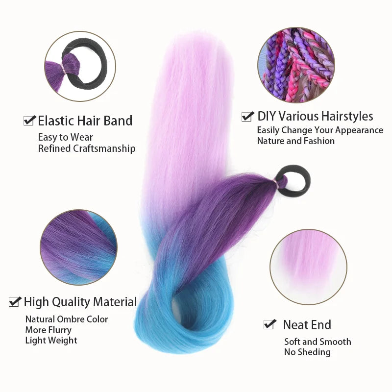 LUPU synthetic ponytail extension with elastic band, 26 inches long, featuring natural black synthetic hair for easy hair styling.