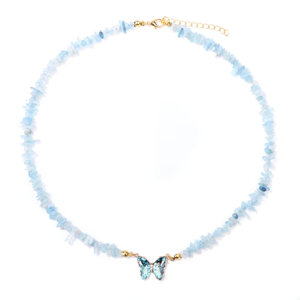 Fashion butterfly crystal collar with purple amethyst beads, elegant jewelry piece by Corporación Turística.