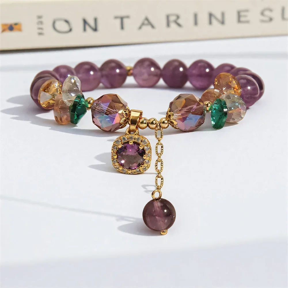 Natural purple crystal bead bracelet featuring a stylish design, crafted by Corporación Turística.