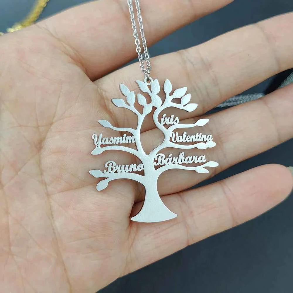 Silver personalized necklace with engraved tree of life name pendant, 40 centimeters long, by Corporación Turística.