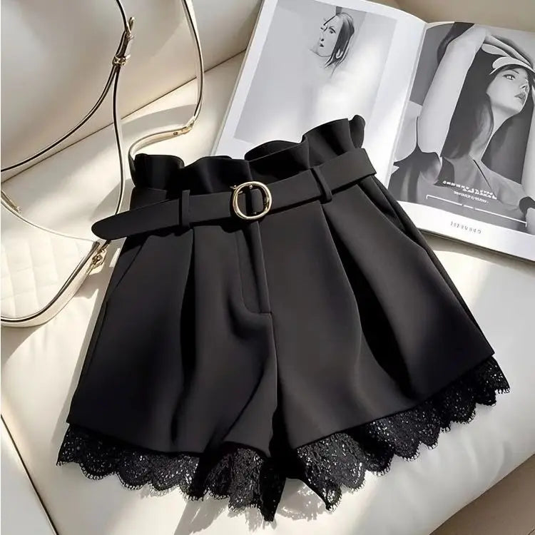 Black women's fashion shorts from Corporación Turística featuring high-waist and slim fit design.
