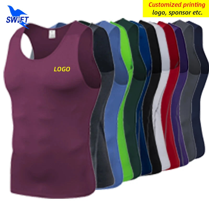Blue compression sleeveless athletic shirt from Corporación Turística, made of quick-drying fabric for active wear.