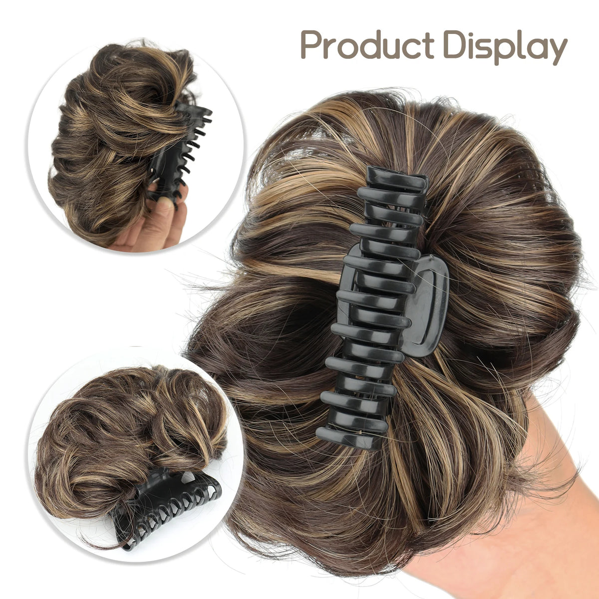 Disheveled bun hair claw clip by Corporación Turística, showcasing a stylish messy hair updo accessory with a secure grip.