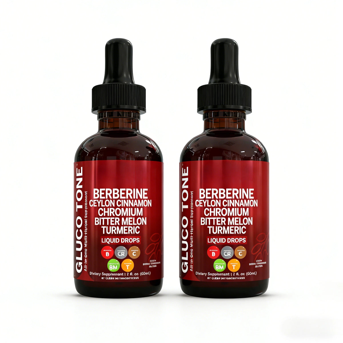 Two 120ml bottles of Corporación Turística liquid Berberina with Ceylon Cinnamon supplement, featuring amber-colored bottles and labels.