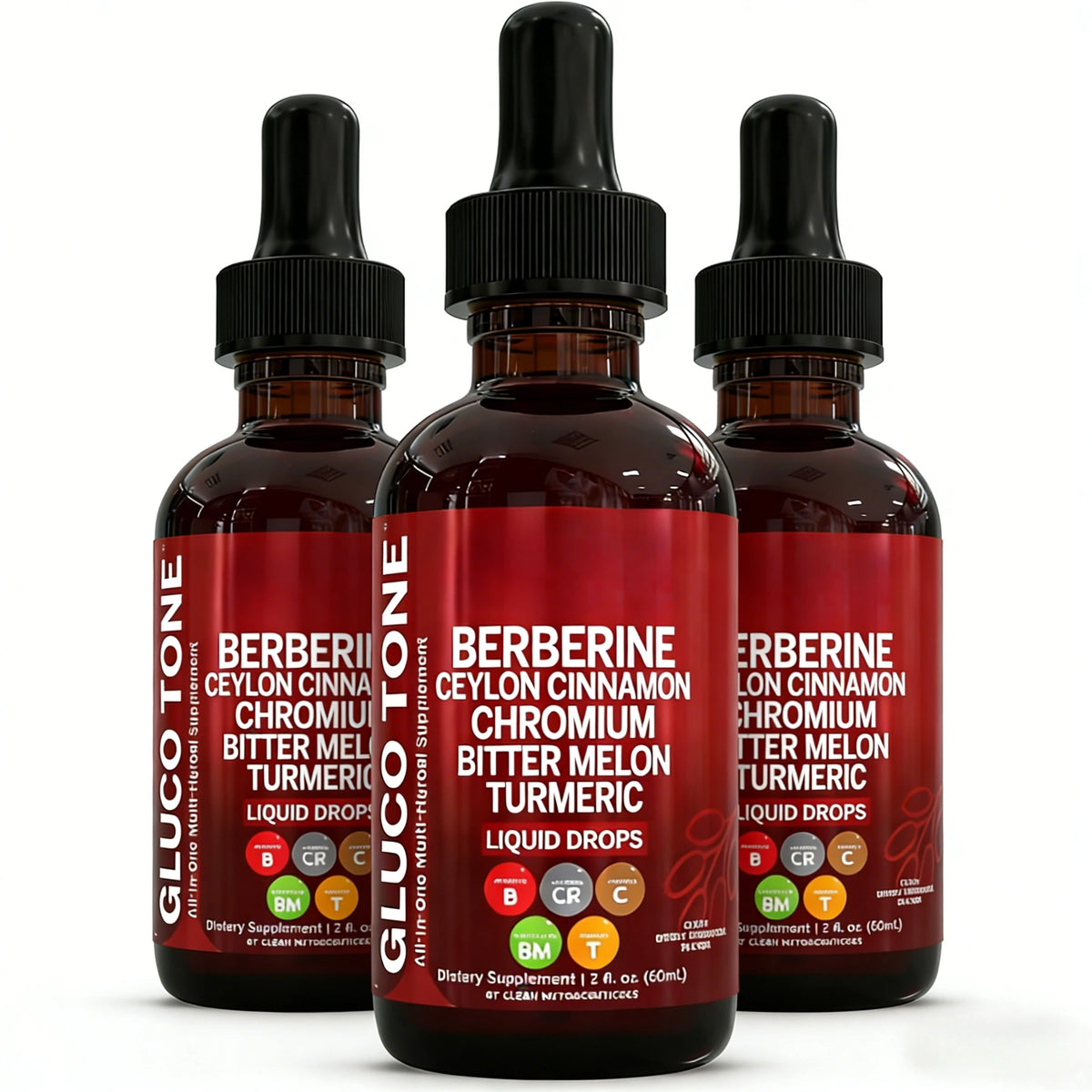 Two 120ml bottles of Corporación Turística liquid Berberina with Ceylon cinnamon supplement, showing the bottles with labels and caps.