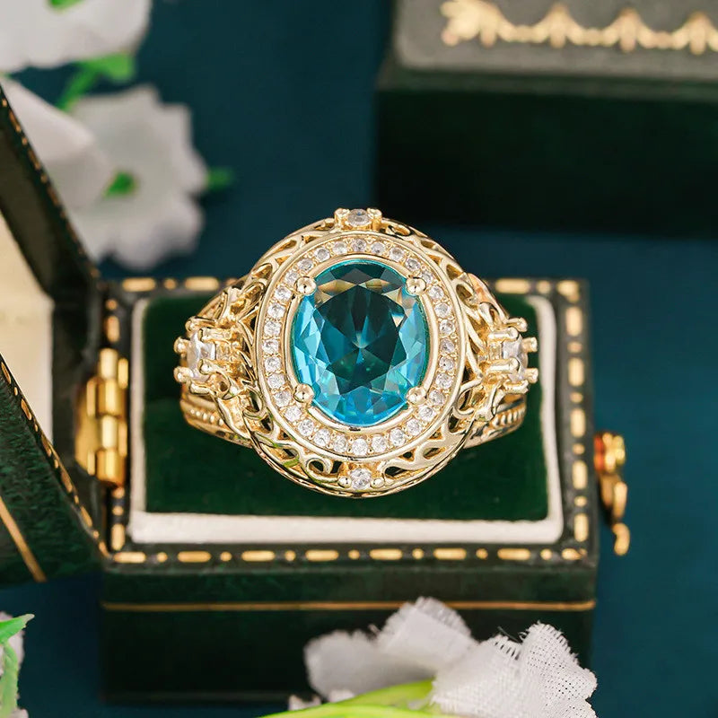Sterling silver 925 ring with blue cubic zirconia, featuring a modern vin design, from Corporación Turística.