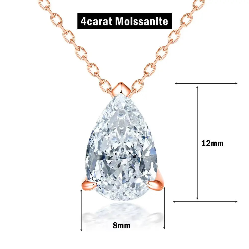 Silver moissanite pendant necklace with teardrop-shaped gemstone, featuring a delicate chain and elegant jewelry design.