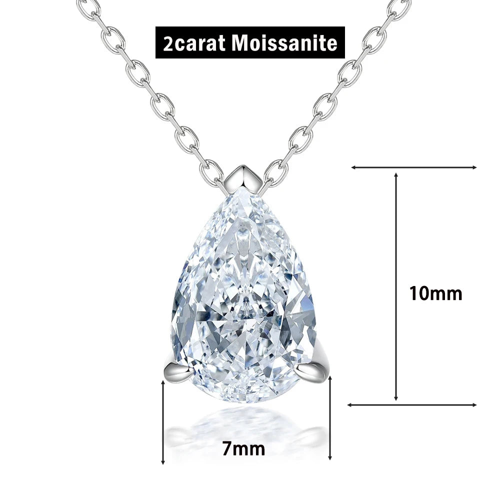 Silver moissanite drop pendant necklace featuring a teardrop-shaped gemstone, elegant jewelry piece by Corporación Turística.
