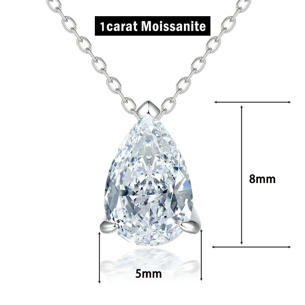 Silver moissanite pendant necklace with teardrop-shaped gemstone, featuring a delicate collar design.