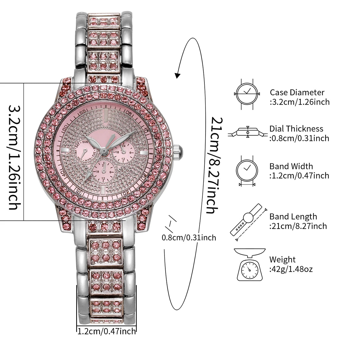 Luxury pink imitation diamond watch for women, featuring a sleek design and sparkling accents, by Corporación Turística.
