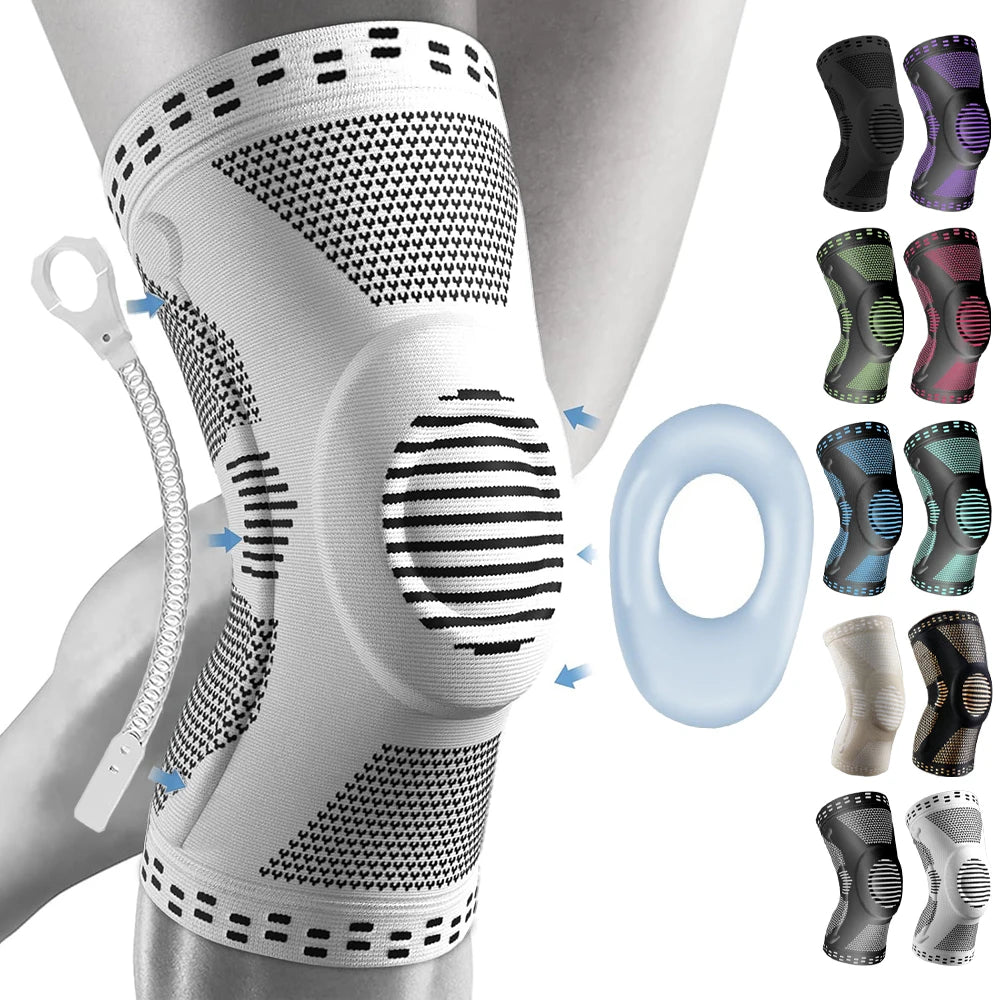 Beige XL sports compression knee brace with patella support from Corporación Turística, designed for knee stability during activity.
