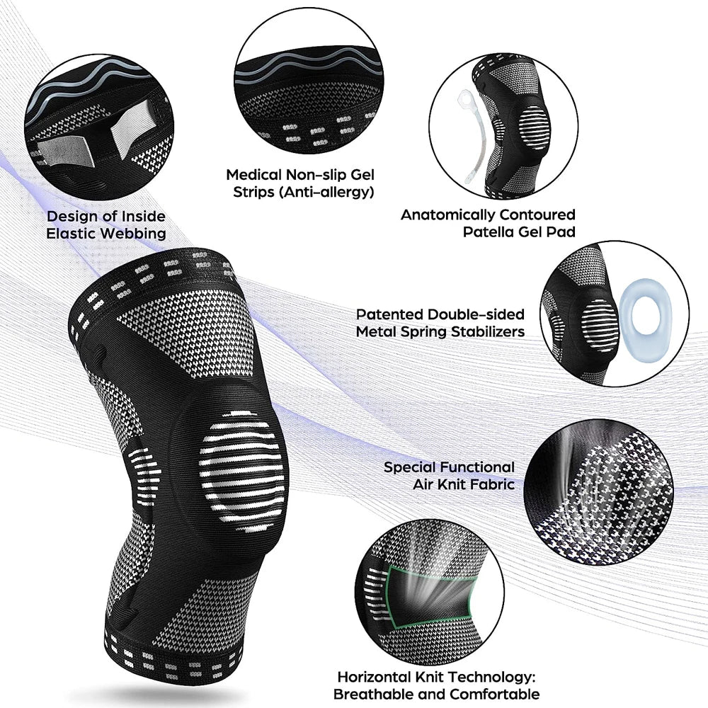 Beige sports knee compression sleeve with patella protection by Corporación Turística, designed for athletic knee support and stability.