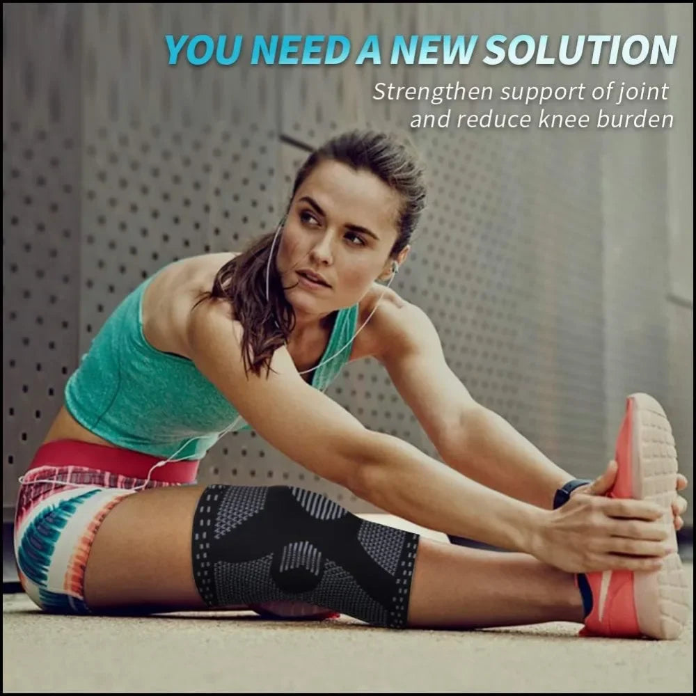 Beige XL sports compression knee sleeve with patella protector, designed for athletic support and knee stability.