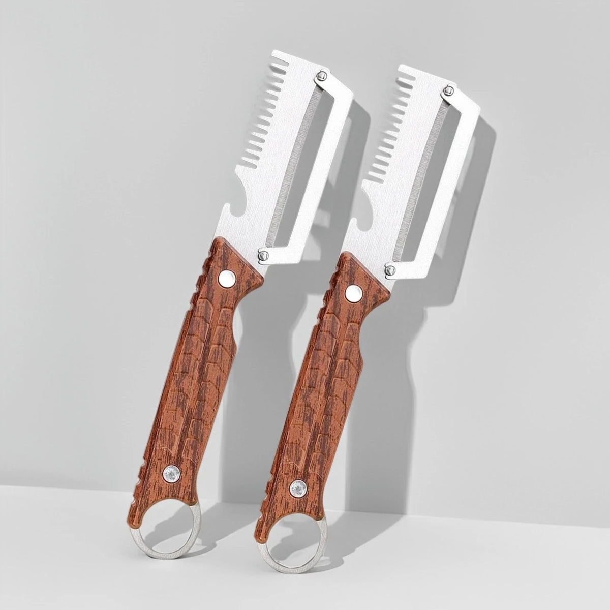 Stainless steel 3-in-1 onion and vegetable peeler and cutter set by Corporación Turística, showing the compact kitchen tool.