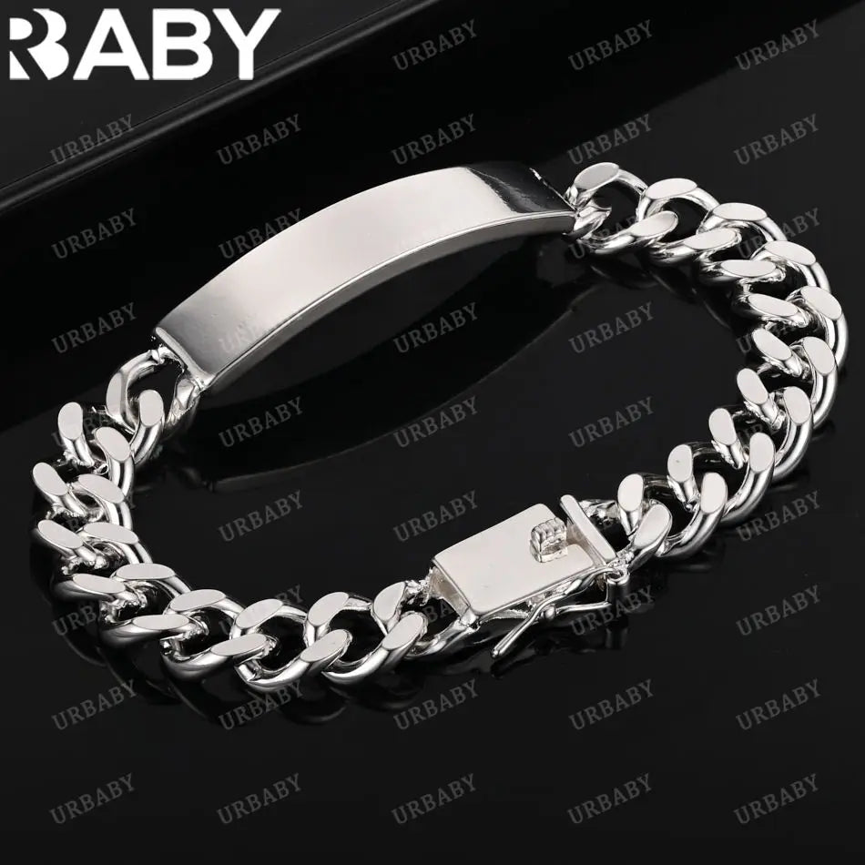URBABY silver chain bracelet with square links, made of 925 sterling silver, displayed on a neutral background.