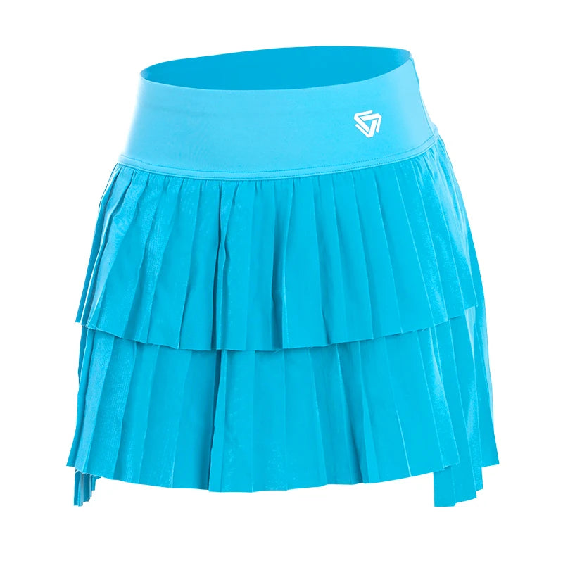 Mint green women's sporty pleated miniskirt for tennis, made by Corporación Turística, with a fitted waistband and athletic style.